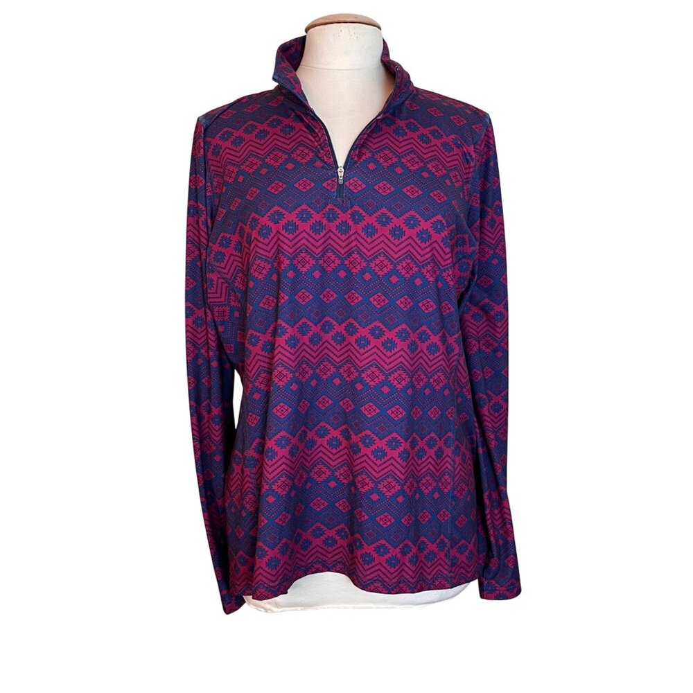 Orvis Womens Osprey Sun Protection XL Ethnic Aztec Long Sleeve Shirt Blue Pink